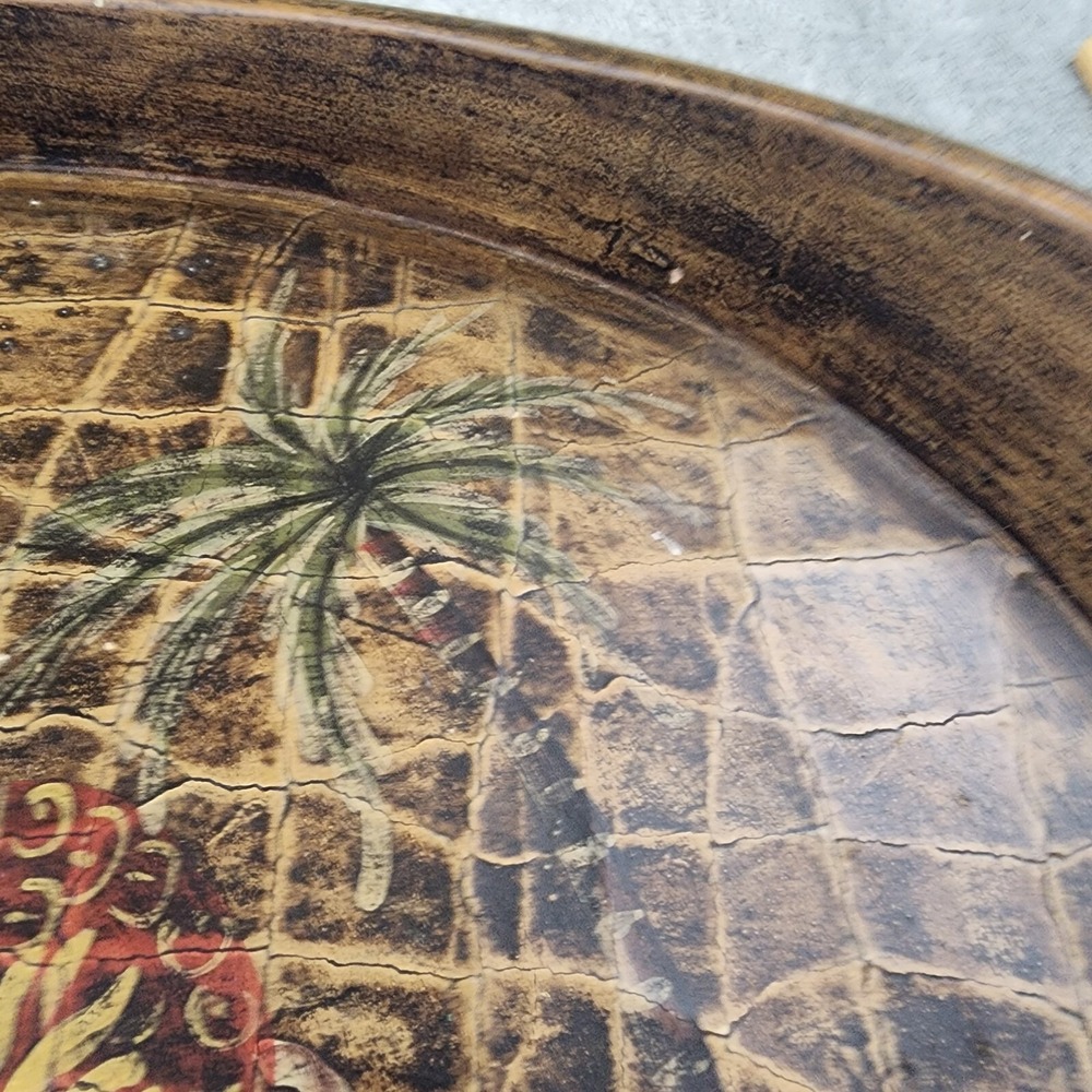 Olde World Style Brown Vintage Serving Tray Handles and Elephant Design - Picture 9 of 12